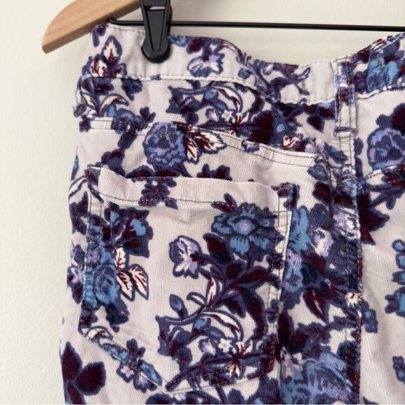 Free People Floral Corduroy Pants 5-Pocket Belt Loops Zip Button Stretch Cotton - Picture 4 of 10